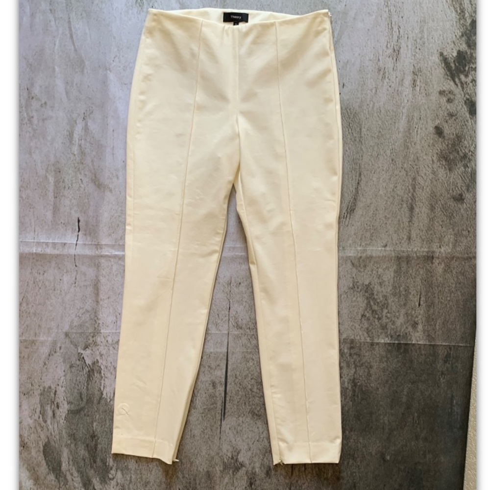 Theory Skinny Pleated Pants Cream Side Zipper 0